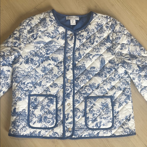 Rachel Zoe Floral Blue and White Puffer Jacket - Picture 2 of 7